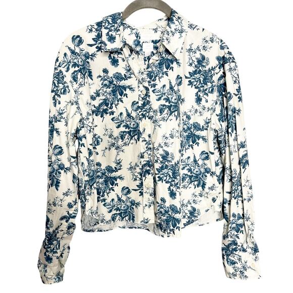 Gap × LoveShackFancy Organic Cotton Cropped Shirt Blue Floral XS Button Down - Picture 3 of 7